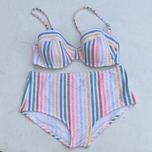 J Crew Striped Rainbow Seersucker Stripe Bikini Set